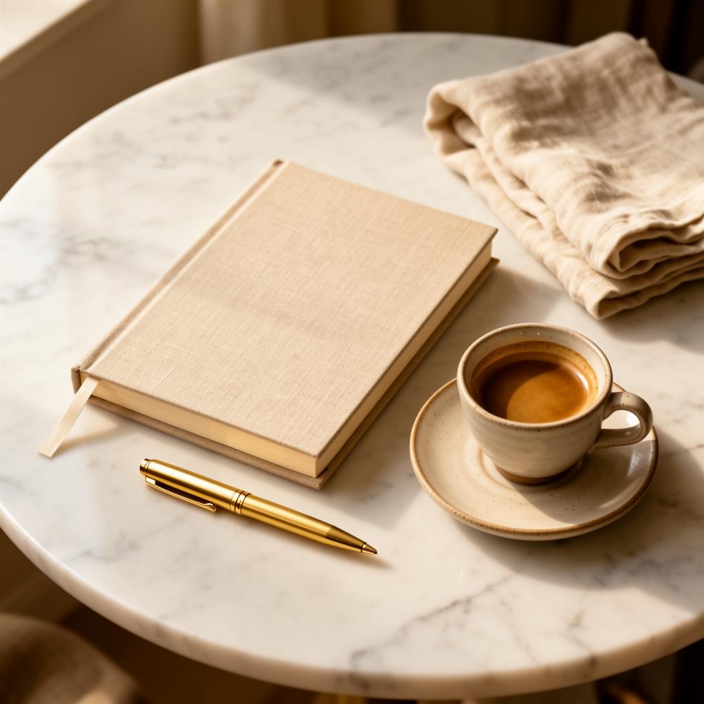 A woman journaling in a cream room